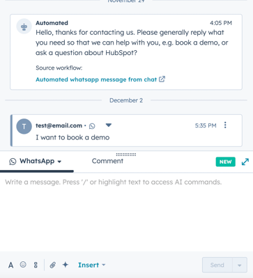 Replying to customers' WhatsApp messages directly in HubSpot