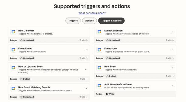 zapier支持谷歌日历的多种事件